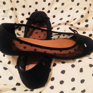 See-through black polka dot flats